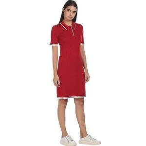 Tommy Hilfiger Women's Red Tipped Rib Knit Polo Dress, Size XL